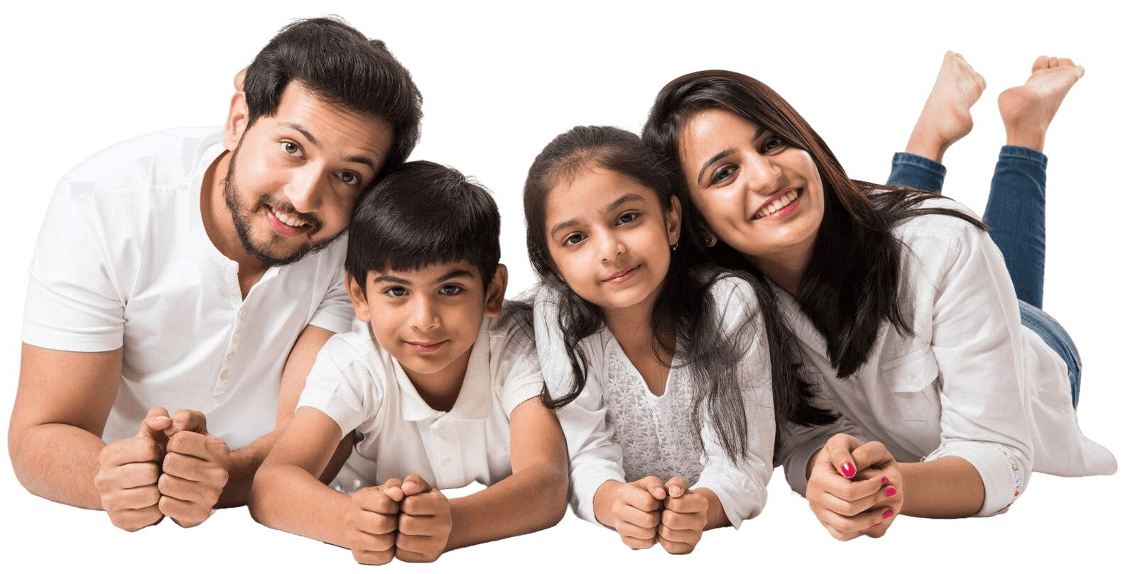 Happy Indian family smiling and looking up